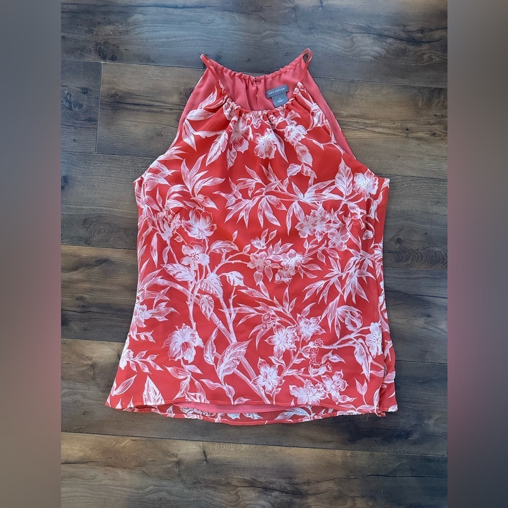 Ann Taylor Coral Floral Halter Tank Top | Summer Work Resort Blouse